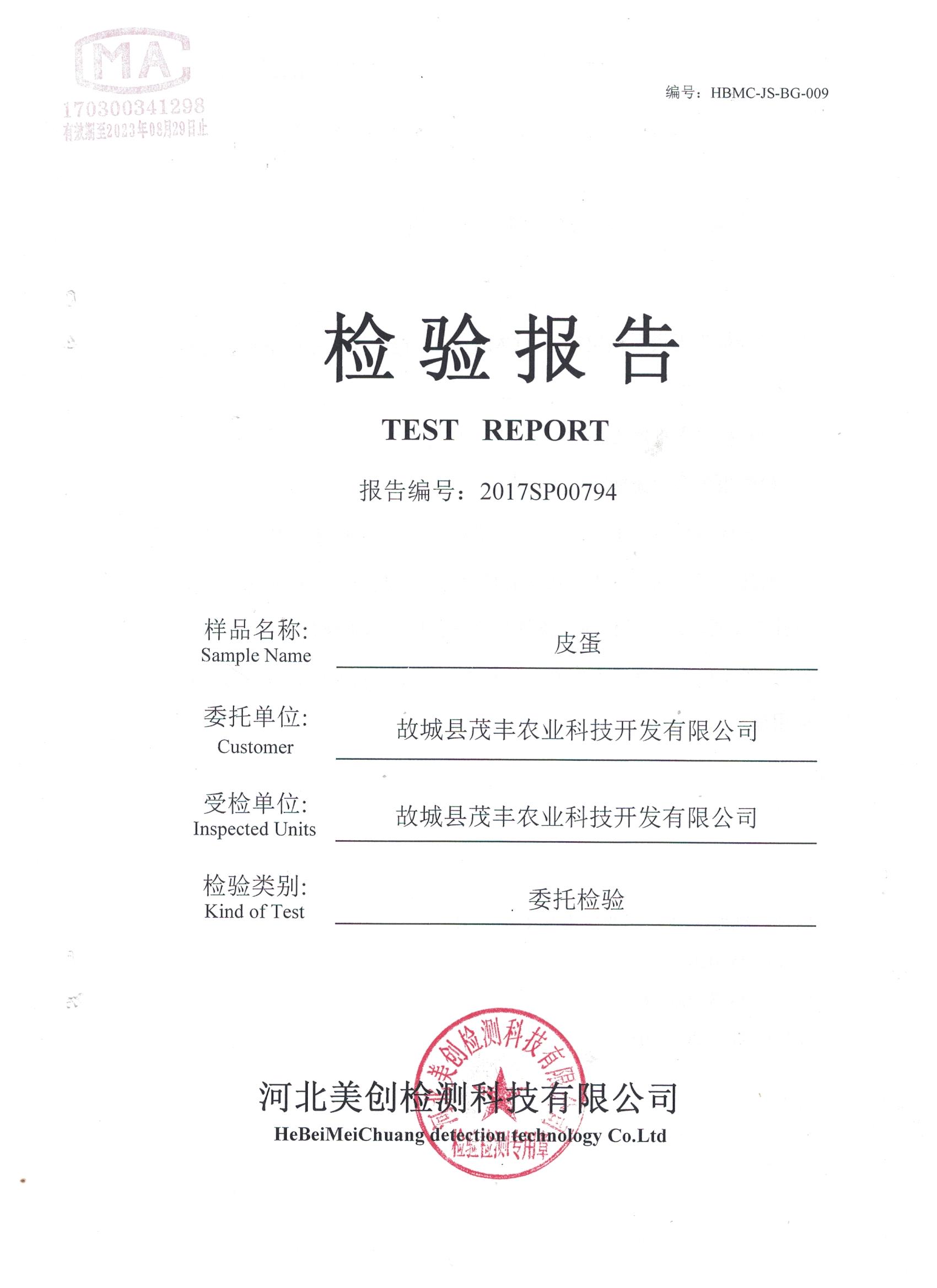 皮蛋檢測報告